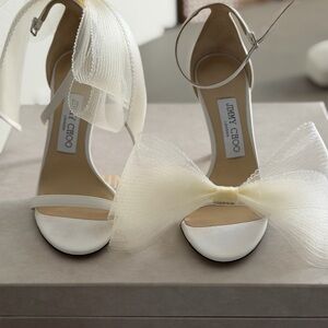 Jimmy Choo Cream Heels with Bow Accent